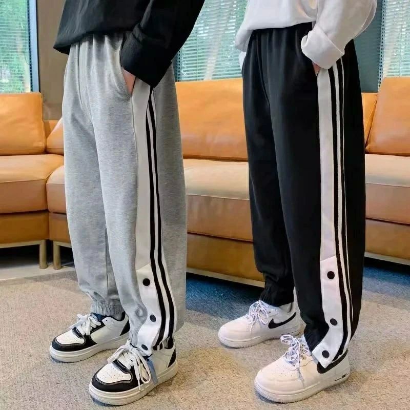 スポーツ 下 ジュニア あたたかい 男の子 スウェットパンツ サイドライン ジョガーパンツ 裾ボタン ロ..