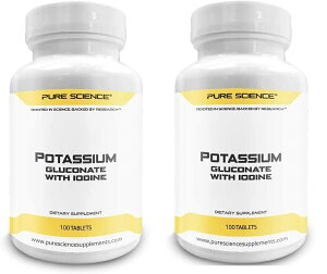 「お得な2本セット」Pure Science社ヨウ素1粒あたり150mcg とグルコン酸カリウム99mgサプリメント100粒×2本/ヨウ化カリウム/ヨウ化カリウム錠/ヨウ化カリウムサプリメント/ヨウ素 サプリ/ヨウ素剤/安定ヨウ素剤/ヨウ素カリウム/放射能 ヨウ素/甲状腺