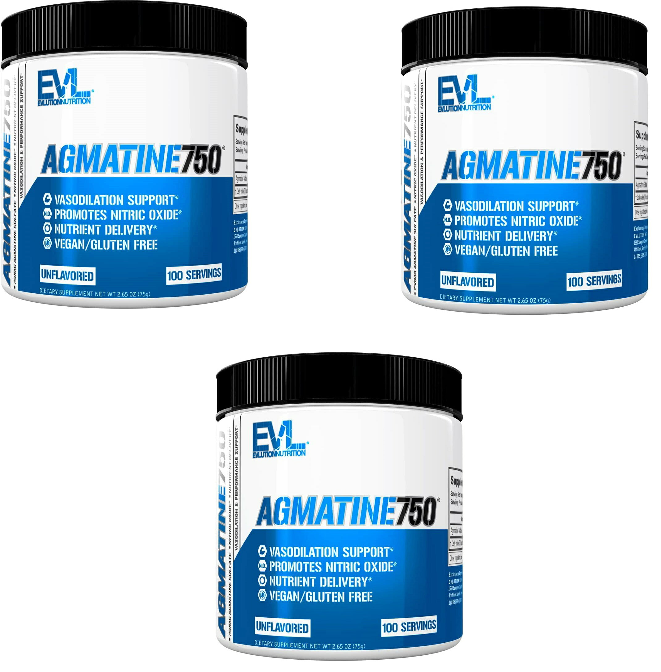 「お得な3個セット」EVLution Nutrition 社 Agmatine750 アグマチン750 無香料 75gが3個 1スプーンあたりアグマチンが750mg配合 スポーツ 粉末 サプリメント