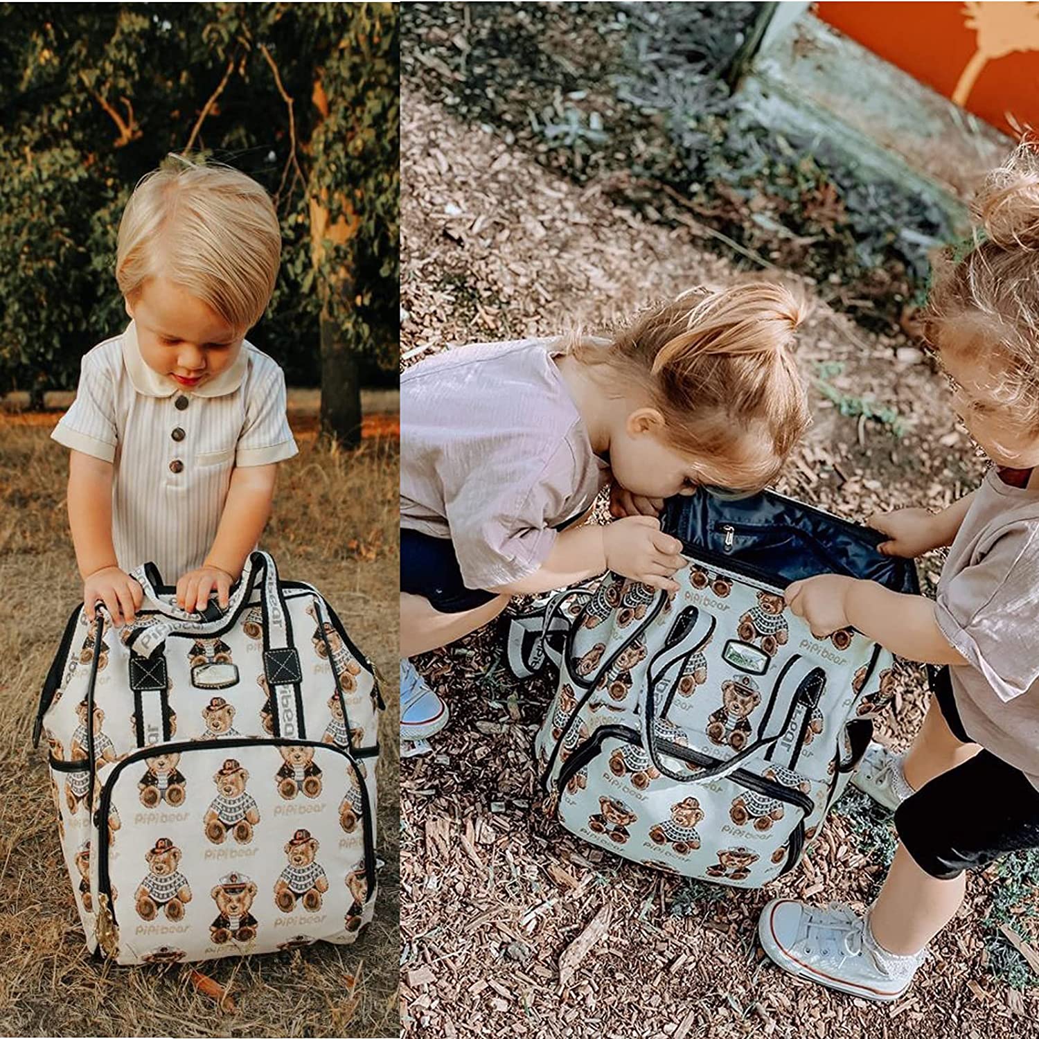 pipi bear Diaper Bag Backpack, Stylish Cute Travel Baby Bag, Jacquard Materni...
