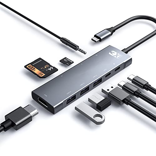 3XI USB C nu 9 in 1 Type c nuA_v^ MacBook Pro/MacBook Air/iPad Pro/iPad Air 4/Huawei Matebook/Surface GoȂǗpA85W USB-C PD [d 4K HDMI o 3X USB3.0 SD/Micro SDJ[h[_[ 3.5mmwbhzWb N ^Cv C f[^]|[g