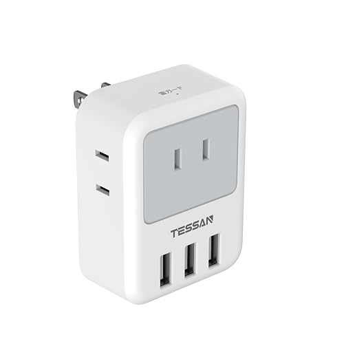 USB コンセント タップ TESSAN 電源タップ 雷ガード付 3個AC口 3つUSBポート 蛸足コンセント 分岐 充電 マルチタップ 直挿し 日本国内使用のみ グレー