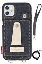 NeedNetwork 岡山デニム iPhone11 用 ケース 肩掛け ストラップ付き 耐衝撃 ヌメ革 リングスリム 薄型 斜めかけ 首かけ ショルダー スタンド機能 カードホルダー