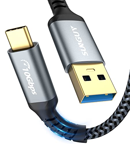 SUNGUY USB Type C ケーブル 1.5M USB 3.1 gen 2 USB-C ケーブル 10Gbps 高速データ転送 QC3.0対応 3A急速充電 Android Auto対応 タイプCケーブル ナイロン編み Galaxy、Sony、Pixel、アンドロイドオート対応 グレー