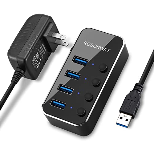 ROSONWAY USB nu 3.0 dt 4|[gUSB Hub Ztp[ƃoXp[ A~ 5Gbps ] USB 3.0 nuƗXCb`t 5V/2A ACA_v^t(RSH-516)