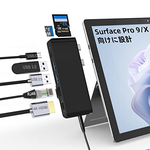 Surface Pro 9 nu 8-in-2 g }`|[g 4K HDMI + USB C Thunderbolt 4 (fBXvC + PD [d + f[^) + 100M LAN + USB 3.0*2 + 3.5 mmI[fBI |[g + SD/TF(Micro SD) J[h[_[MicrosoftT[tFXv 9 phbLOXe[V