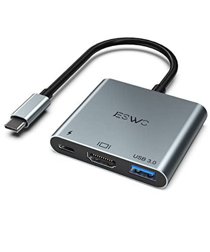 JESWO 3-in-1 USB C nu USB Type C HDMI A_v^[ 4K HDMI|[g+USB3.0|[g+100W}[d|[g A~jE MacBook Pro/MacBook Air/iPad Pro/Mini/iMac/Surface Book/Lenovo Yoga/Chromebook/USB C foCXɑΉiO[j