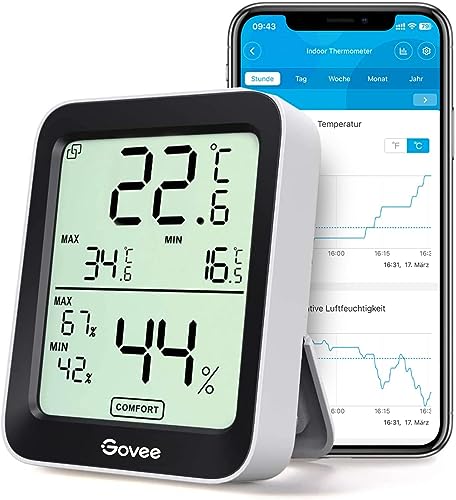 Govee 温湿度計 温度計 湿度計 Bluetooth デジタル スマホで温度湿度管理 温度 湿度 高精度 コンパクト 大画面 グラフ記録 アラーム 異常通知 最高最低温湿度 乾燥対策 加湿対策 温室 地下室 室内 置掛兼用