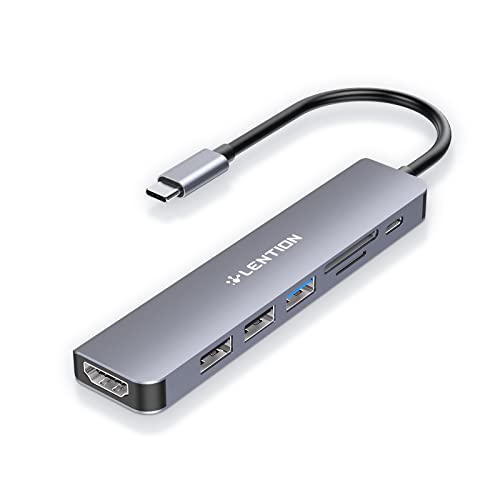 LENTION 7in1 USB C ハブ CB-CE18 USB3.0 Micro SD/SDカードリーダー 100W PD給電 4K HDMI Type C タイプc 変換アダプタ スリム 小型 電源 Macドック MacBook Pro Air iPhone 15 Plus Pro Max iPad Pro Air Surface Pro Goなど対応 (スペースグレイ)