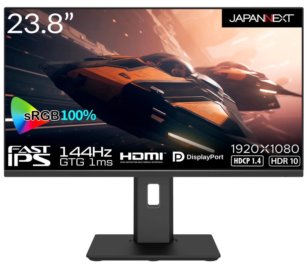 JAPANNEXT 23.8インチ Fast IPS フルHD(1920x1080)ゲーミングモニター JN-238Gi144FHDR-HSP GTG 1ms 144Hz リフレッシュレート対応 昇降式スタンド HDMI DP sRGB100%