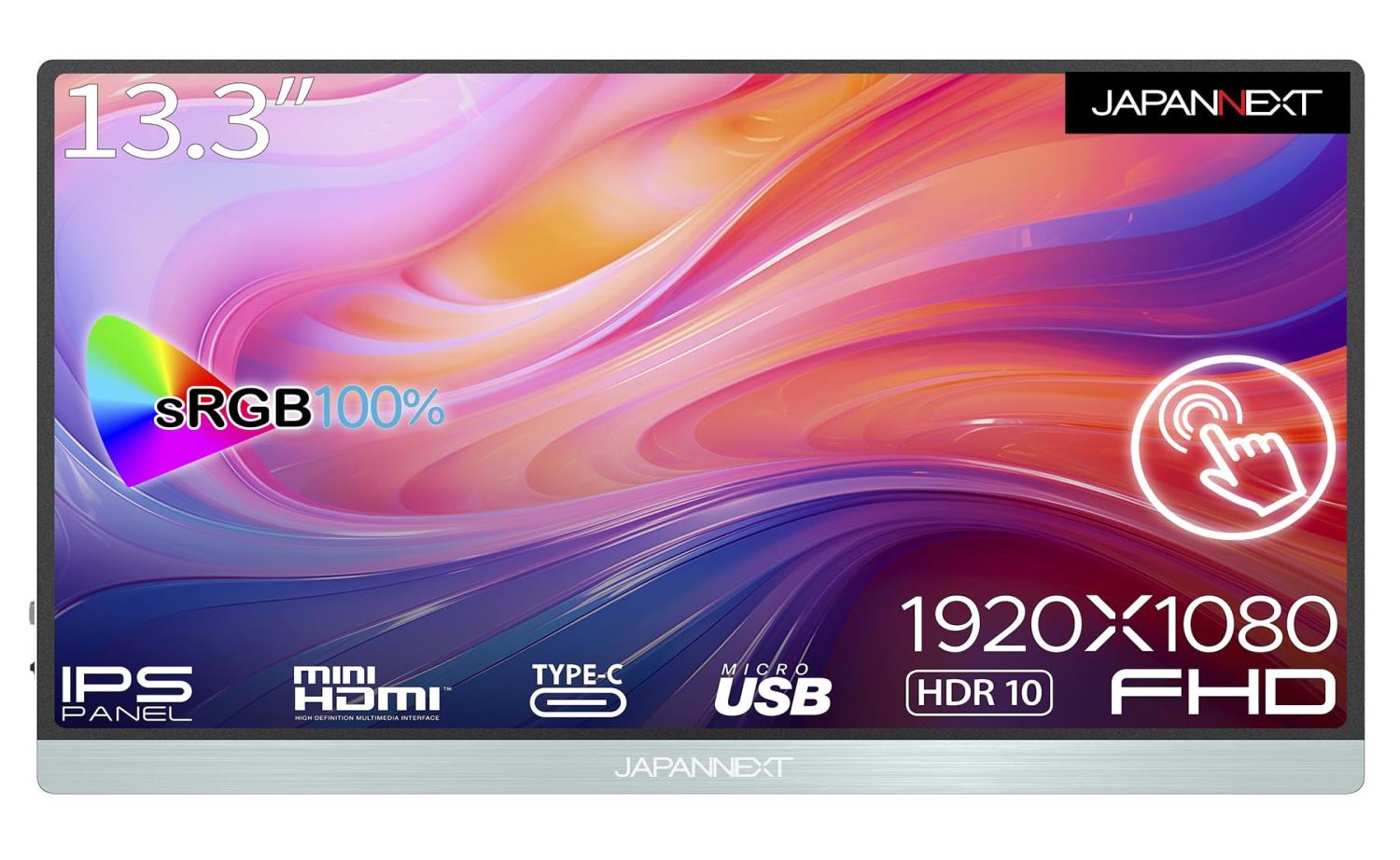 JAPANNEXT 13.3インチ タッチパネル搭載 フルHD(1920x1080) モバイルモニター JN-MD-i133FHDR-T USB Type-C miniHDMI sRGB100% USB OTG対応 スマートケース付き
