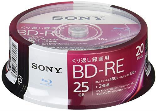 ソニー 日本製 ブルーレイディスク BD-RE 25GB (1枚あたり地デジ約3時間) 繰り返し録画用 20枚入り 2倍速ダビング対応 ケース無し 20BNE1VJPP2