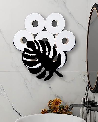 Palm Leaf トイレットペーパーホルダーラック 金属製 面白いトイレットペーパーストレージ 8ロール用 バスルーム壁取り付けトイレットペーパーオーガナイザー 壁装飾 彫刻