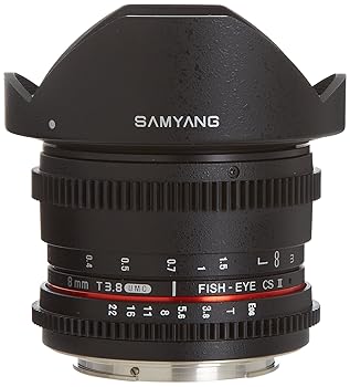 【中古】Samyang Cine SYHD8MV-C HD 8mm t/3.8 魚眼レンズ クリック無し絞りと取り外し可能なフード Canon用