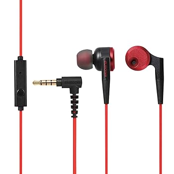 【中古】エレコム ステレオ イヤホン カナル φ10mm ドライバー マイク 重低音 GrandBass レッド EHP-GB100MRD