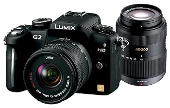 【中古】パナソニック デジタル一眼カメラ G2ダブルズームレンズキット14-42mm/F3.5-5.6・45-200mm/F4.0-5.6 コンフォートブラック DMC-G2W-K