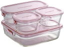 【中古】iwakiイワキ 耐熱ガラス 保存容器 ピンク 4個セット パック&レンジ PS-PRN-4P2