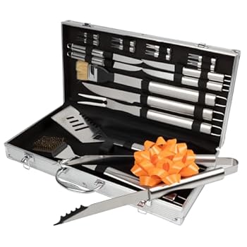 ツールキット、19ピースステンレススチール夏バーベキューグリルBBQ★Grilling Utensil Set with Carrying Case by Chef Buddy（非常に良い）