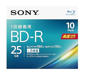 【中古】ソニー ブルーレイディスク BD-R 25GB 1枚あたり地デジ約3時間 1回録画用 10枚入り 6倍速ダビング対応 ケース無し 10BNR1VJPS6