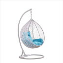 【中古】Island Gale ハンギングバスケットチェア アウトドアフロントポーチ家具 スタンドとクッション ホワイト/ブルー(4)