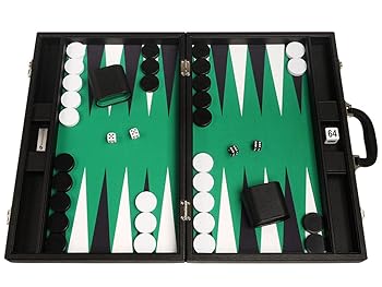 š19-inch Premium Backgammon Set - Large Size - Black Board, Green P...
