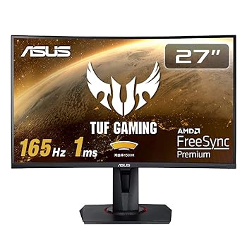 【中古】ASUS TUF Gaming ゲーミングモニター VG27VQ 27インチ湾曲 フルHD 165Hz 1ms HDMI DP DVI Freesync Premium ELMB