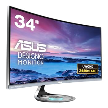【中古】ASUS ディスプレイ 湾曲ウルトラワイド34型モニターフリッカーフリー 3440x1440 Qi対応 ブルーライト軽減 DisplayPort, HDMIMX34VQ