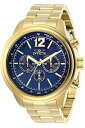 【中古】Invicta Men's Aviator Gold-Tone Steel Bracelet & Case Quartz Blue Dial Analog Watch 28896