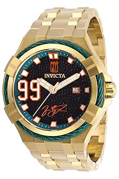 【中古】Invicta Men's Jason Taylor Gold-Tone Steel Bracelet & Case Automatic Black Dial Analog Watch 28526