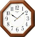【中古】セイコークロックSeiko Clock 掛け時計 電波 アナログ 八角型 木枠 茶 木地 KX389B