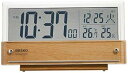 【中古】セイコークロックSeiko Clock 置き時計 目覚まし時計 電波 デジタル カレンダー 温度湿度表示 シースルー液晶 薄茶木目模様 本体サイズ:10.7×19
