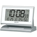 【中古】セイコークロックSeiko Clock 目覚まし時計 自動点灯 電波 デジタル カレンダー 温度 湿度 表示 夜でも見える 銀色 メタリック SQ768S SEIKO