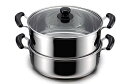 【中古】ワコートレーディング だんらん ステンレス製 ガラス 蓋 付2段 蒸し器 30cm目皿付 H-4692