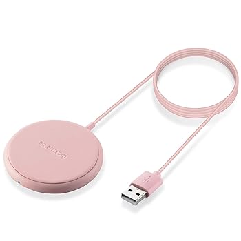【中古】エレコムELECOM ワイヤレス充電器 Qi対応 5W ケーブル一体 1m コンパクト 卓上 ピンク W-QA16PN