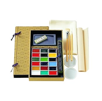 【中古】吉祥 日本画用絵具 顔彩 墨彩画セットNo.2 顔彩18色上製入