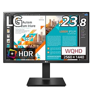 【中古】LG 3辺フレームレス モニター ディスプレイ 24QP550-B 23.8インチ/WQHD(2560×1440)/IPS非光沢/HDR/FreeSync/75Hz/HDMI×2,DP/高さ調節/3年安心