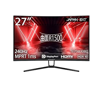 【中古】JAPANNEXT 27インチ ゲーミングモニター 240Hz 1ms フルHD 1920x1080解像度 VA パネル ディスプレイ (HDMI/DisplayPort/ブルーライトカット / 視