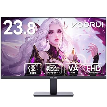 【中古】(良い)KOORUI モニター 24インチ VA 非光沢 フルHD pcモニター 5ms 100Hz ディスプレイ HDMI VGA 傾き調整 広い視野角 スピーカー非搭載 E2412F