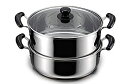 【中古】【非常に良い】ワコートレーディング だんらん ステンレス製 ガラス 蓋 付2段 蒸し器 30cm(目皿付) H-4692