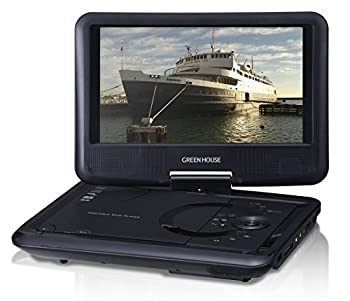 【中古】【非常に良い】グリーンハウス ポータブル DVD プレーヤー 9型 ワイド液晶 (800×480) 搭載 (車載用ヘッドレスト取り付けキット付属) 単3形乾電池対応 ブラック