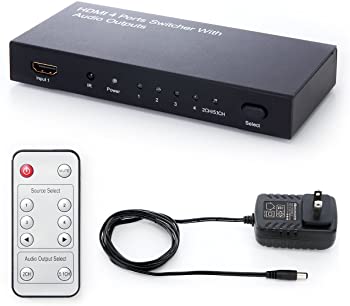 【中古】サンワダイレクト HDMIセレクター 4入力×1出力 光、同軸デジタル出力付き 1080p対応 リモコン付 HDMI切替器 400-SW015