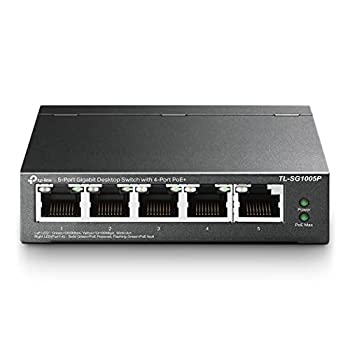 【中古】TP-Link スイッチングハブ ギガ 5ポート PoEハブ (4x PoE対応 全体最大56W) アンマネージ 5年保証 TL-SG1005P