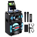 【中古】ワイヤレスマイクスピーカーセット 充電式 カラオケ 路上ライブ カラオケシステム 最大出力 240W TWS&FM&録音機能搭載 LEDデジタル ディス...