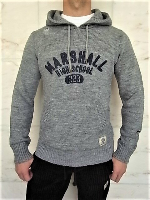 FRANKLIN&MARSHALLフランクリン＆マーシャルフーデット”デストロイ”リバースィーブニット★MEDIUM GREY MELLANGE☆