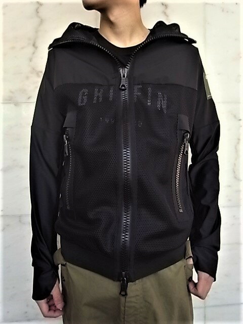 GRIFFIN(グリフィン）【JERSEY MESH JACKET】”メッシュ素材 フーデットジャケット★BLACK★