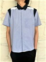 NeIL BarreTT（ニール バレット）【HYBRID COTTON SHORT SLEEVE SHIRT WITH COLOUR BLOCK】 カラーブロック ショートスリーブシャツ☆DK SKY STRIPE/WHT BLK★