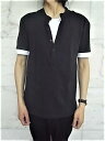 NeIL BarreTT（ニール バレット）【TRAVEL BI-COLOR HENLEY T-SHIRT】”SLIM FIT”ヘンリーネックレイヤードTee★BLACK×WHITE☆