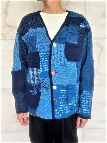 PORTER CLASSIC（ポータークラシック）【H/W PATCHWORK KNIT CARDIGAN】ハンドワーク”パッチワーク”ニットカーディガン★BLUE☆