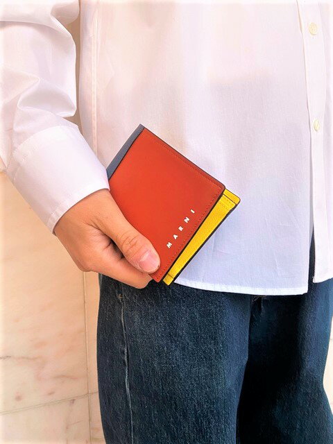 マルニ 財布 メンズ MARNI（マルニ）【SAFFIANO LEATHER ”YEN AND USD” BI-FOLD WALLET W/COIN PURS】バイカラーサフィアーノレザー"￥＆＄”ビルフォールドウォレットウィズコインケース★BROWN/BLUE/YELLOW☆