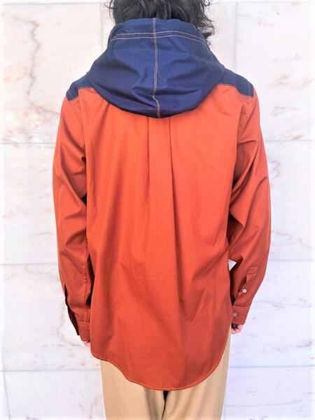 MARNI（マルニ）【HOODED COTTON OVERSHIRT】フード付きロゴプリントオーバーシャツジャケット☆BROWN×BLUE★